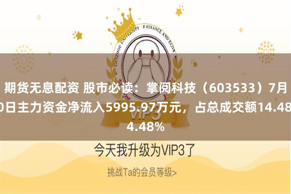 期货无息配资 股市必读：掌阅科技（603533）7月30日主力资金净流入5995.97万元，占总成交额14.48%